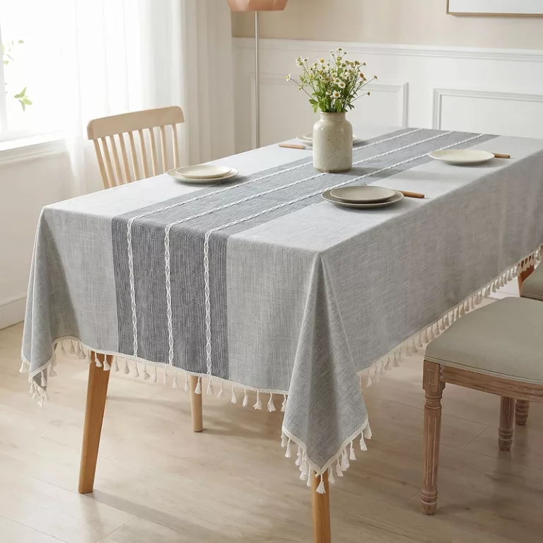 rectangular tablecloth, tablecloth with tassels, linen tablecloth