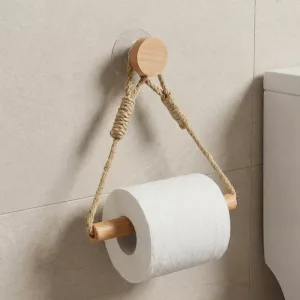Wall-Mounted Adhesive Wooden Toilet Paper Roll Holder