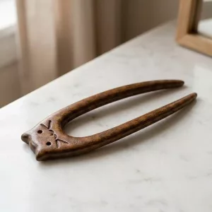 Elegant Wooden Hairpin Cat U-Shaped Stick
