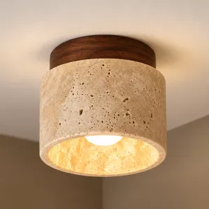 Wooden Stone Flush Mount LED Ceiling Spotlight