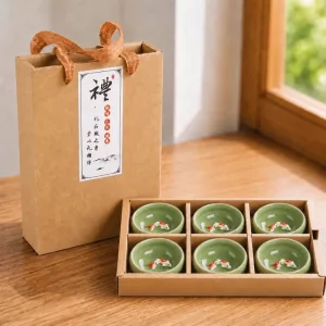 6pcs Golden Fish China Tea Cup Set