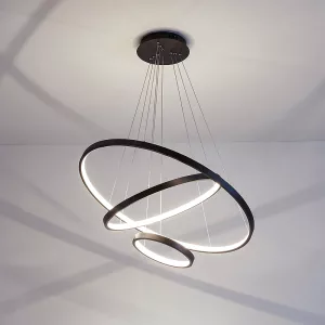 Modern Ring Pendant Lights Long LED Ceiling Chandelier Dimmable Hanging Lamp with Remote Control
