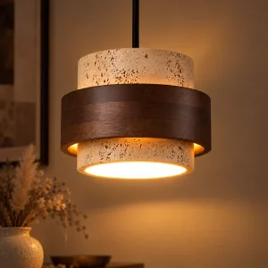 Modern Stone Hanging Single Chandelier LED Bulb Wooden Pendant Ceiling Lights