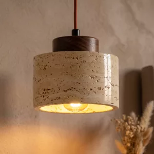 Modern Stone Hanging Single Chandelier Wooden Pendant LED Ceiling Lights