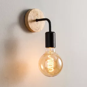 Industrial Wooden Iron Sconce Retro Style Rotatable Wall Lamp