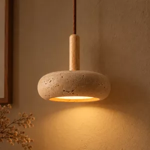 Japanese Style Stone Single Chandelier Long Wooden LED Pendant Ceiling Lights