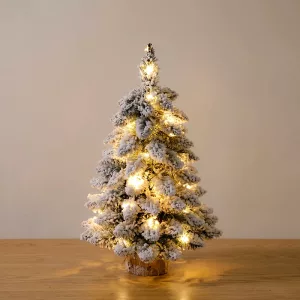 Mini Tabletop Snowed Christmas Tree with LED Lights