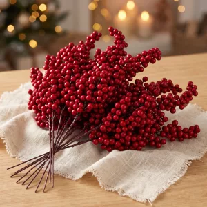 holly berry decor, holly berry stem, fake holly berries, artificial holly berry stems